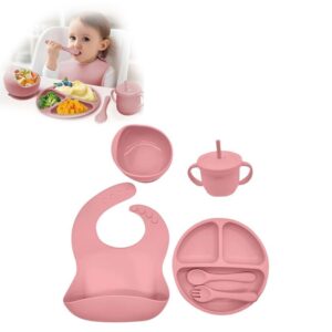 kit de platos de silicona rosado para niñas