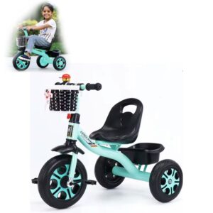triciclo con canasto para niños turquesa