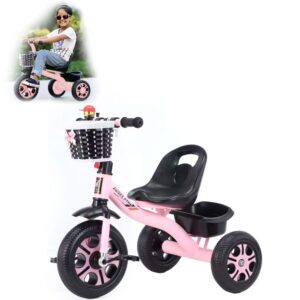 triciclo para niñas color rosado con canasto tejida