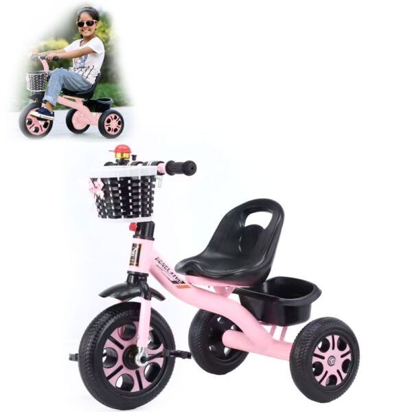 triciclo para niñas color rosado con canasto tejida