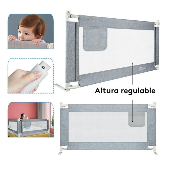 Baranda de Cama Gris 196 x 60cm Úpale altura regulable