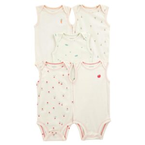 Pack de 5 bodies sin mangas con estampado de verduras para bebé - Marfil 3M