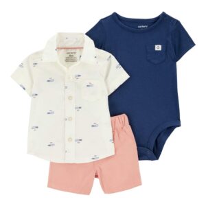 Conjunto de 3 piezas de barco para bebé - Rosa/Azul marino/Crema 24M