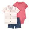 Conjunto de 3 piezas para Bebé rayas rojas 24M