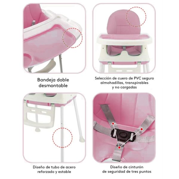 Silla De Comer Isabella rosa Con Ruedas Y Reposa Pies Úpale nuevo 2