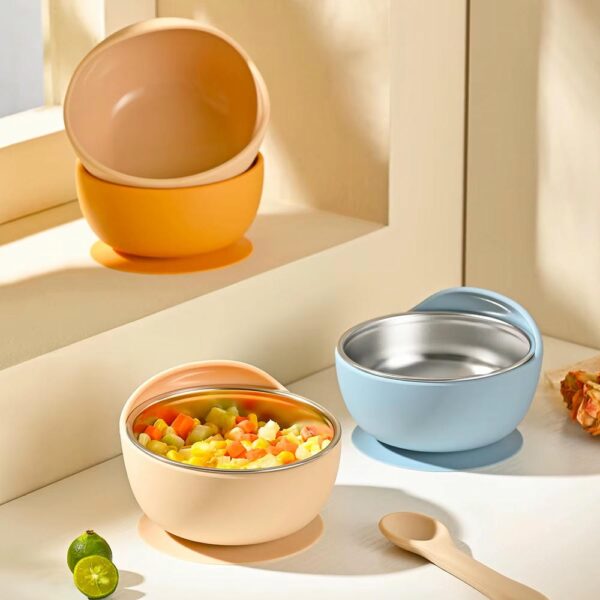Bowl / Plato Para Bebés De Acero Inoxidable Beige Úpale uso 2