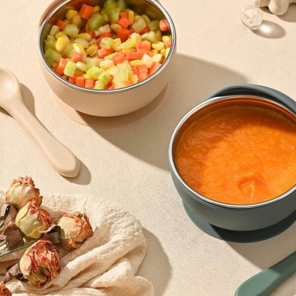 Bowl / Plato Para Bebés De Acero Inoxidable Rosa Úpale uso 1
