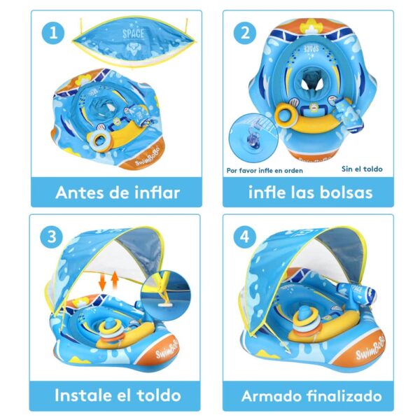 Flotador Plástico Con Techo Espacio Astronauta- Azul 6 a 36 Meses Úpale inflado proceso