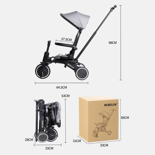 Coche Triciclo para niños 7 En 1 Negro Úpale dimensiones