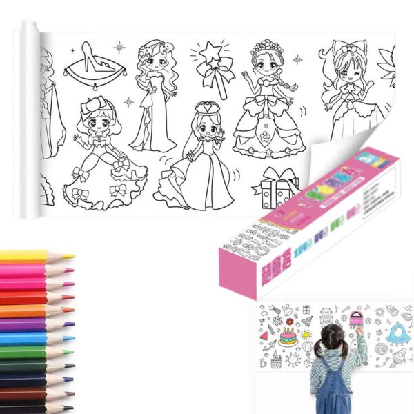 Rollo De Papel Para Colorear Mundo Princesa 30cm x 3 metros colores