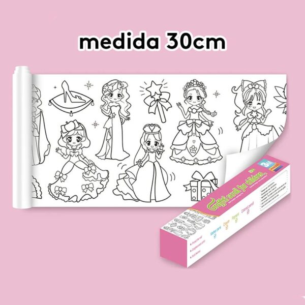 Rollo De Papel Para Colorear Princesas Magicas 30cm x 3 metros medida