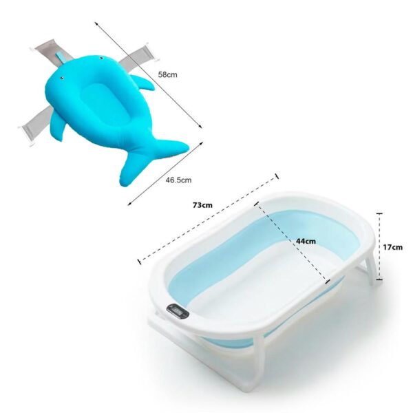 Bañera para Bebé Retráctil Celeste B01 + Malla Celeste Ballena + Termómetro medidas nuevo