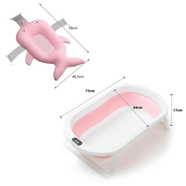 Bañera para Bebé Retráctil Rosa B02 + Malla Rosa Ballena + Termómetro medidas nuevo