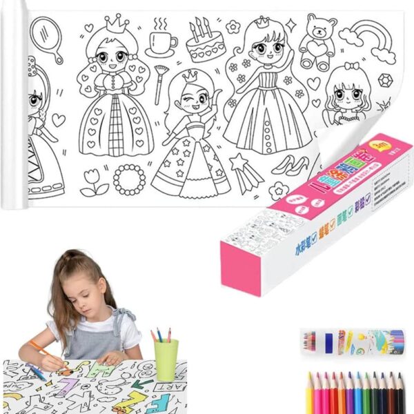 Rollo De Papel Para Colorear Mundo Princesa 30cm x 3 metros colores
