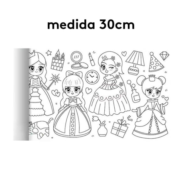 Rollo De Papel Para Colorear Mundo Princesa 30cm x 3 metros medida